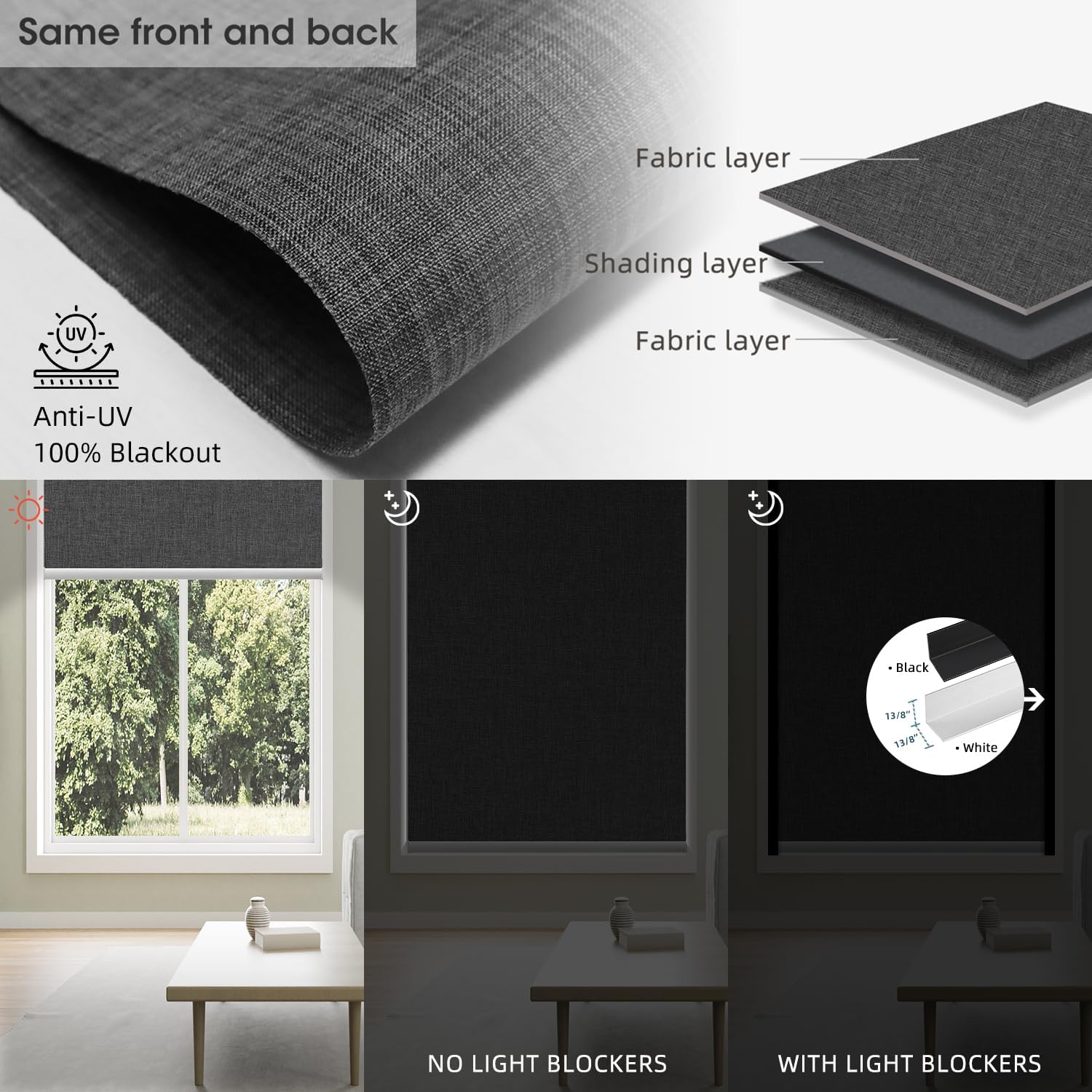SmartWings Motorized Blinds Dual-Sided Cordless Smart Blackout Shades, Custom Size, Rechargeable Battery, Work with Matter/Apple HomeKit, Alexa, Thread/Zigbee, Remote Optional, Bouvardia Dark Grey