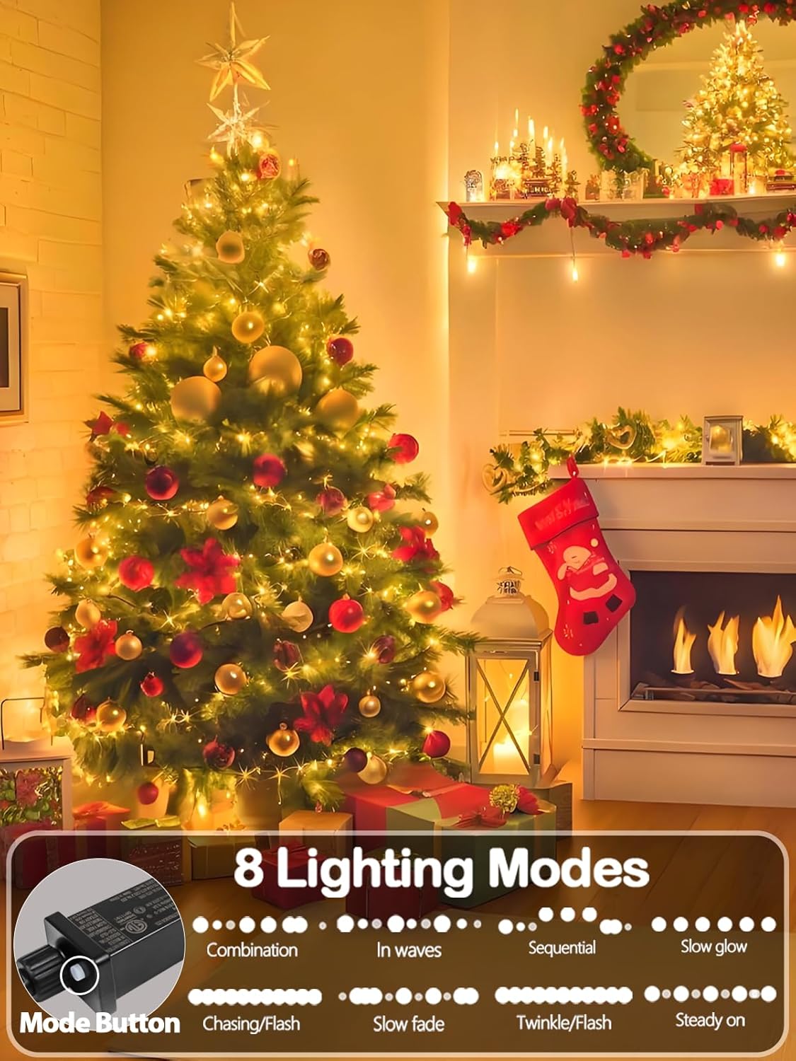 Upgraded Super Long 264FT 800 LED Christmas String Lights Outdoor & Indoor, Memory Function Timer and 8 Modes, Green Wire Waterproof String Lights for Xmas Tree Holiday Party Garden Decor (Warm White)