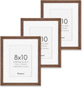 Fun Memories 8x10 Oak Wood Picture Frame Set of 3, 10 x 8 Frame Wood for Wall & Tabletop, Display 5x7 with Mat or 8 x 10 without Mat, 8x10 Natural Wood Photo Frames with Real Glass, Walnut Color