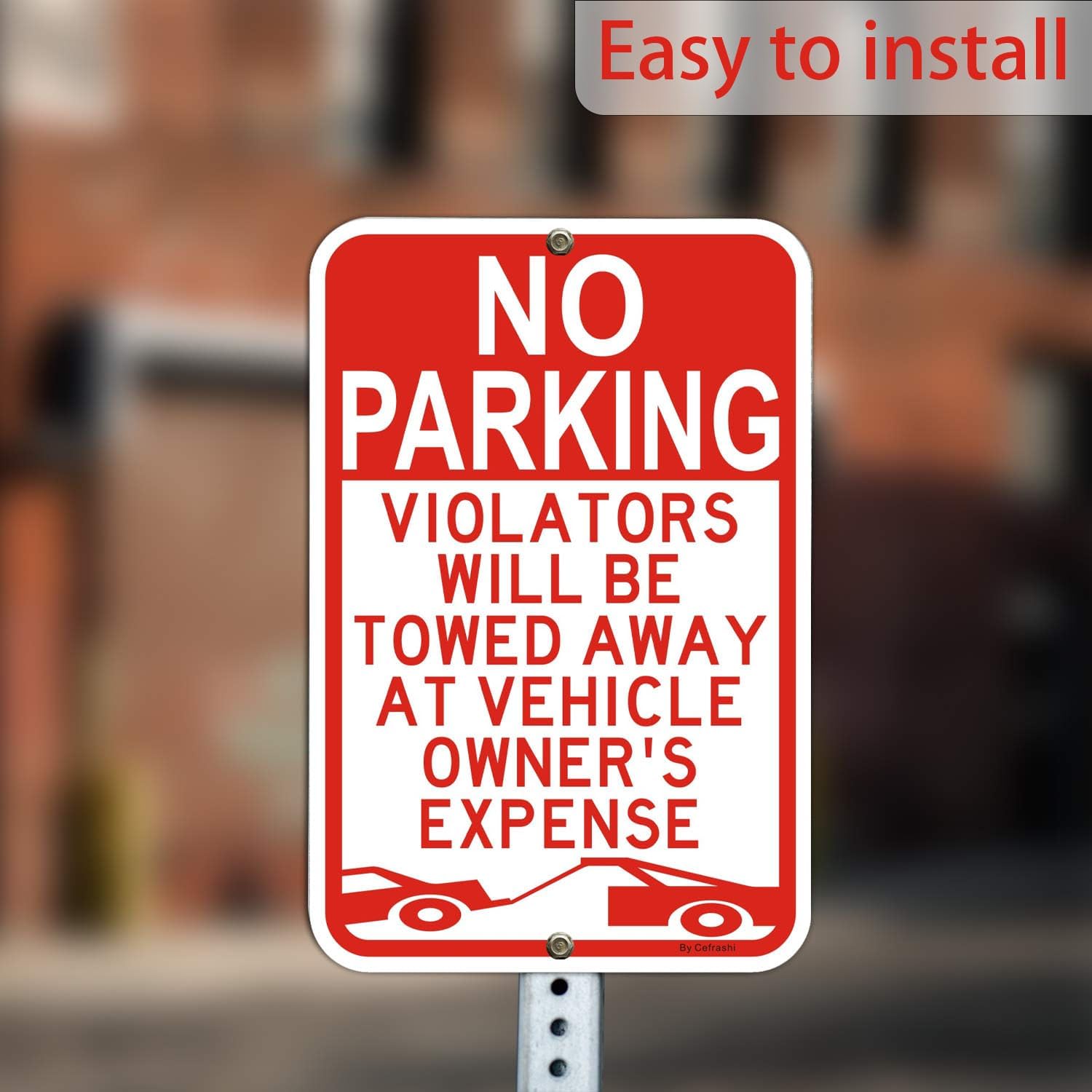 Large No Parking Sign, Violators Will Be Towed Away at Vehicle Owner's Expense Sign, 18x12 Inches Reflective Rust Free Aluminum sign, Weather Resistant, Waterproof, Fade Resistant