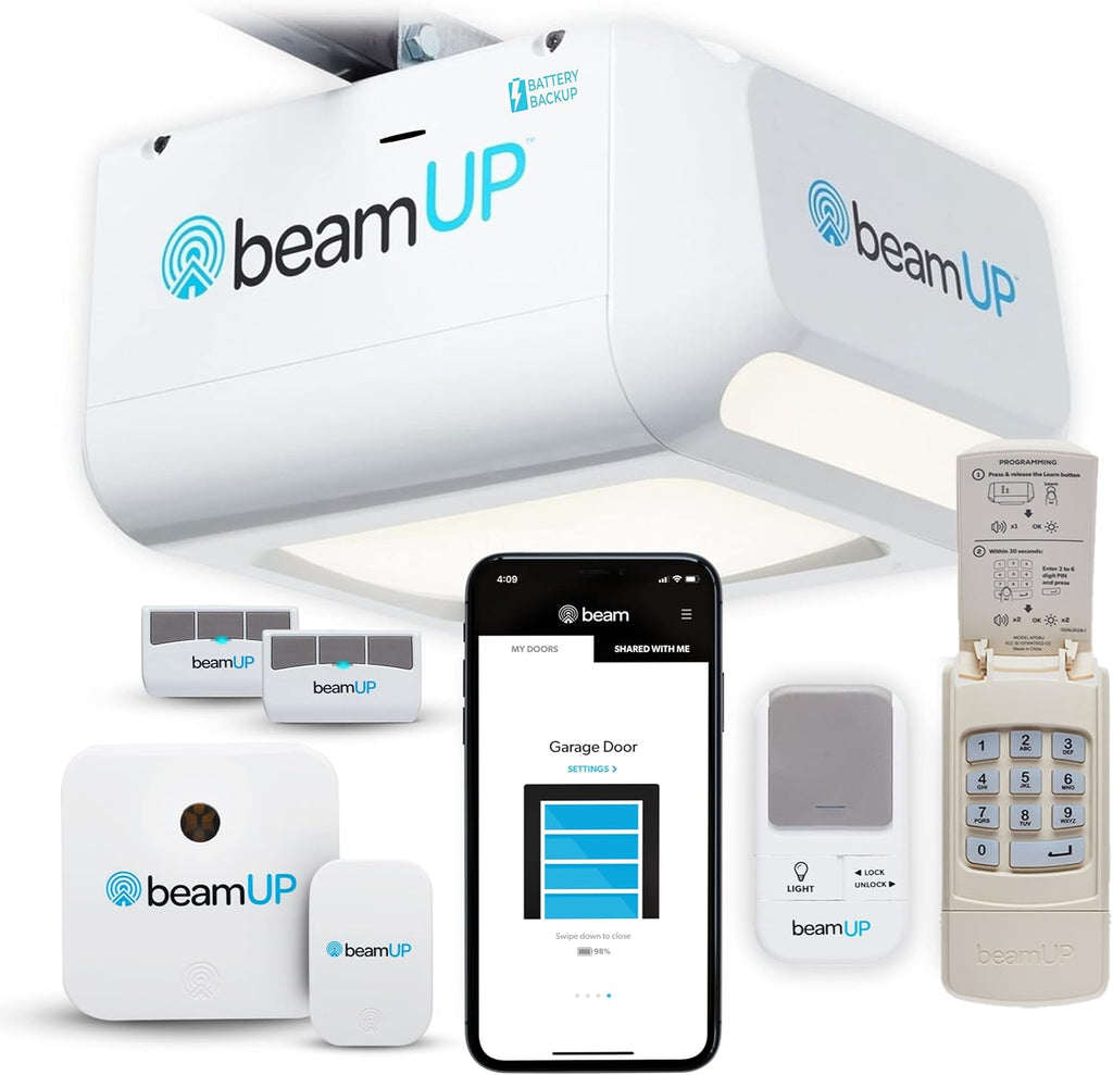 beamUP The Volta - BU850 - Two Car Garage Door Opener with Battery Backup, Smart Home Garage Opener - Alexa Enabled, Garage Security Sensors Included, No Subscription Fees - White