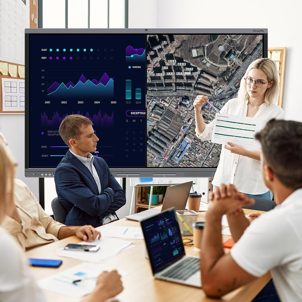 Shiarffe X5 Smart Board with Stand 4K Interactive Whiteboard EDLA-Certified All-in-One Touchscreen Digital Display Built-in Speaker for Classrom Hybrid Work
