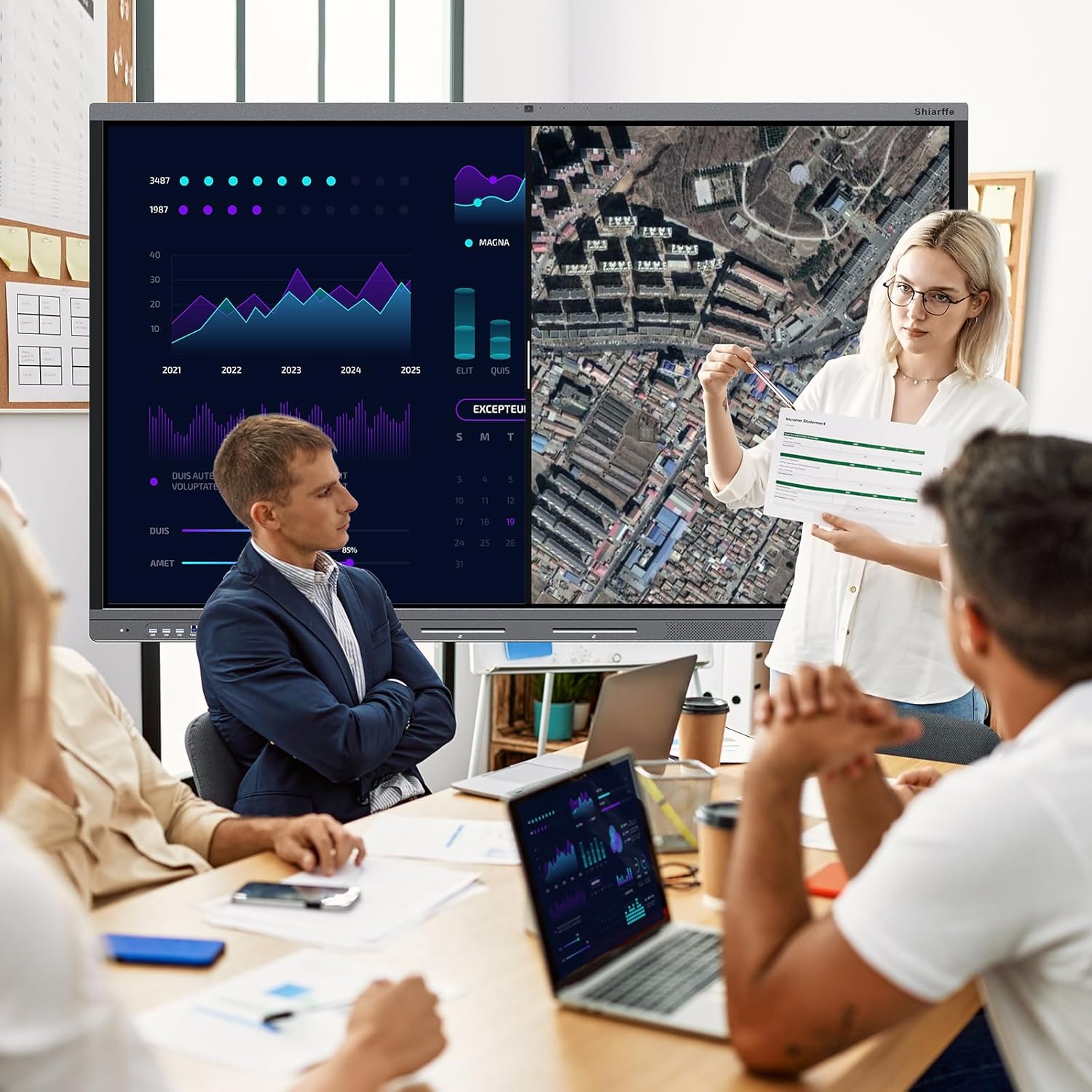 Shiarffe X5 Smart Board with Stand 4K Interactive Whiteboard EDLA-Certified All-in-One Touchscreen Digital Display Built-in 48MP Camera Mics and Speaker for Classrom Hybrid Work