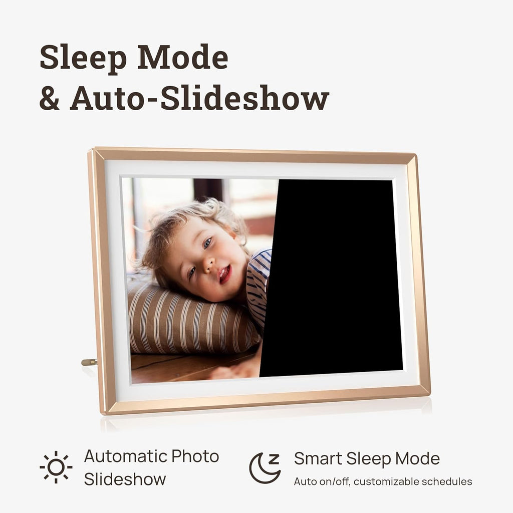 ARZOPA D14 Metal Digital Picture Frame with Large Display 14" HD IPS Anti-Glare Touch Screen Load Photos & Videos Directly from Phone Exquisite Decoration Ideal for Upscale Gifting - Champagne Gold