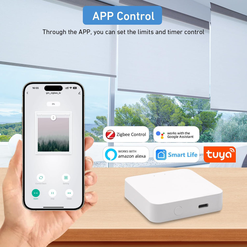 Zigbee Roller Blinds Motor – Smart Tubular Motor for 1-1/2" (38mm) Tubes – 5V Rechargeable, Works with Tuya Zigbee Gateway – Voice & App Control (Alexa/Google Home) Controlled Motors for Smart Shades