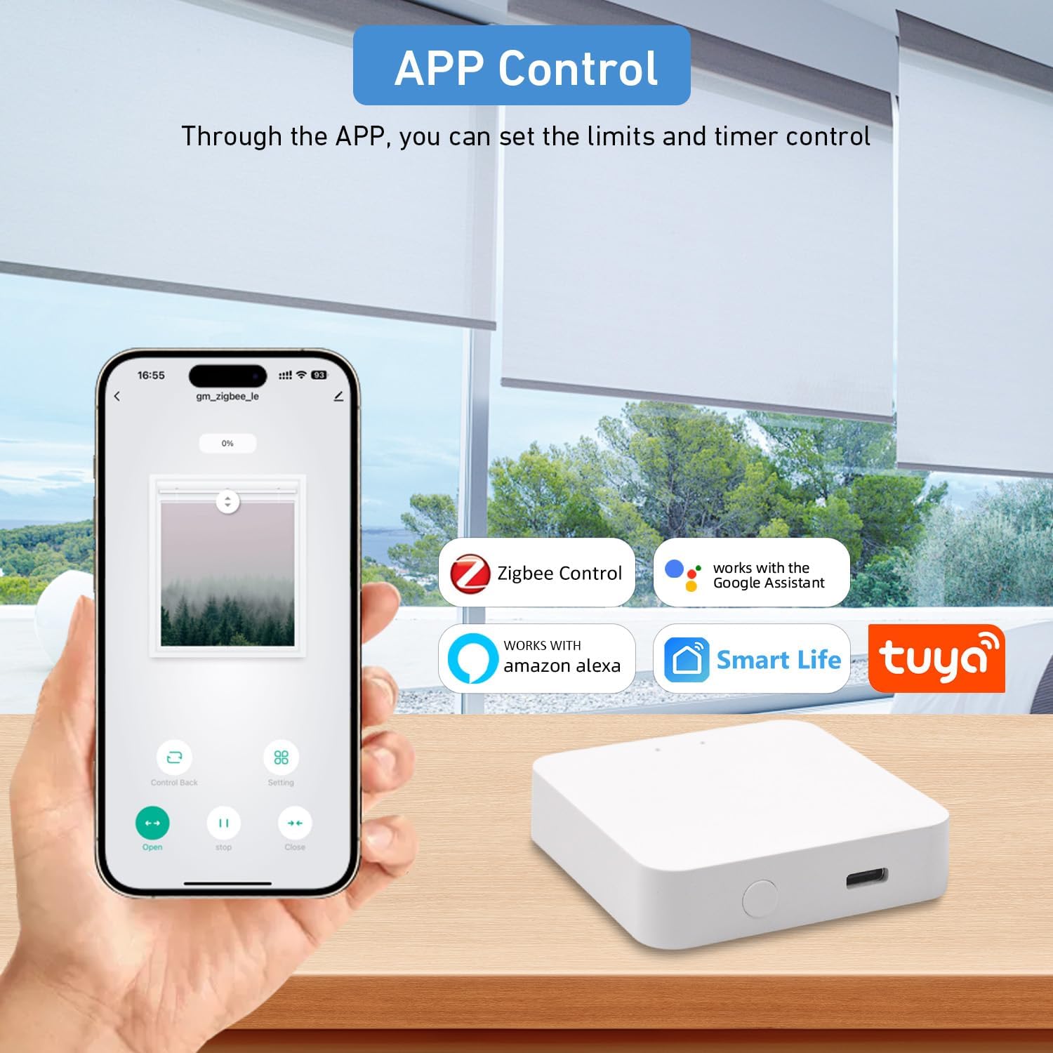 Zigbee Roller Blinds Motor – Smart Tubular Motor for 1-1/2" (38mm) Tubes – 5V Rechargeable, Works with Tuya Zigbee Gateway – Voice & App Control (Alexa/Google Home) Controlled Motors for Smart Shades