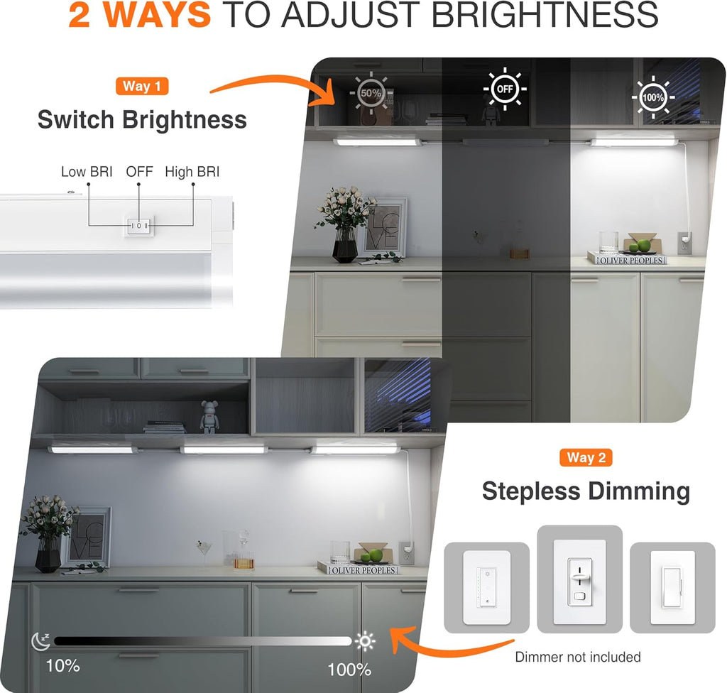 12inch Linkable Under Cabinet Lighting Hardwired Plug-in, Wired led Under Cabinet Lights with 5 CCT (2700/3000/3500/4000/5000) & Dimmable, Under Counter Lights for Kitchen, 6W, 600LM, 2 Pack