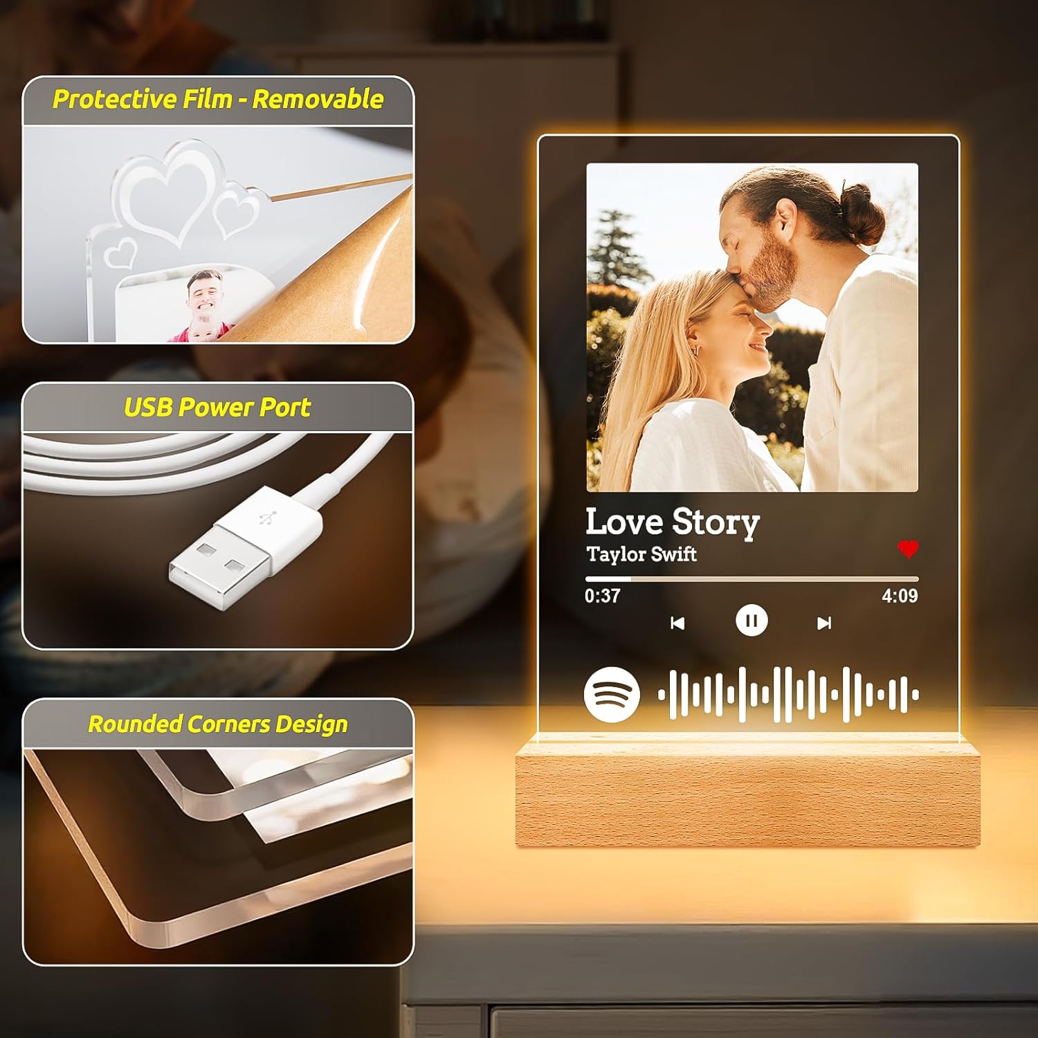 Custom Spotify Plaque, Personalized Acrylic Song Plaque Photo Frame, Custom Picture Frames, Personalized Anniversary Valentines Day Gifts for Women Men Him Her Girlfriend Boyfriend Couple Wife