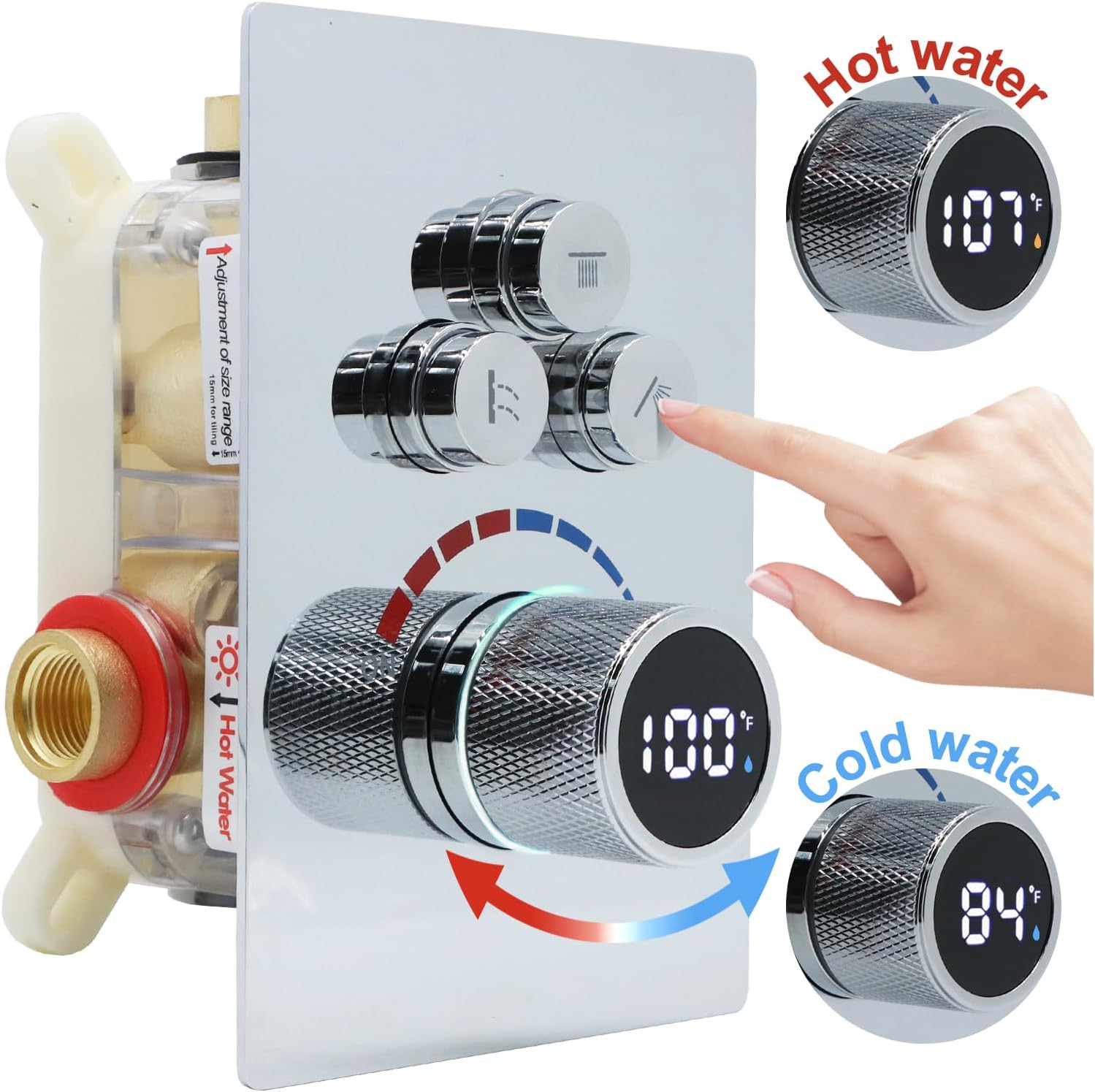 Digital Display Dual Head Shower system Rain Shower System Shower Wall Mount 10 Inch Ceiling Shower Head with 6 Inch Shower Head with shower handheld(Polished Chrome)