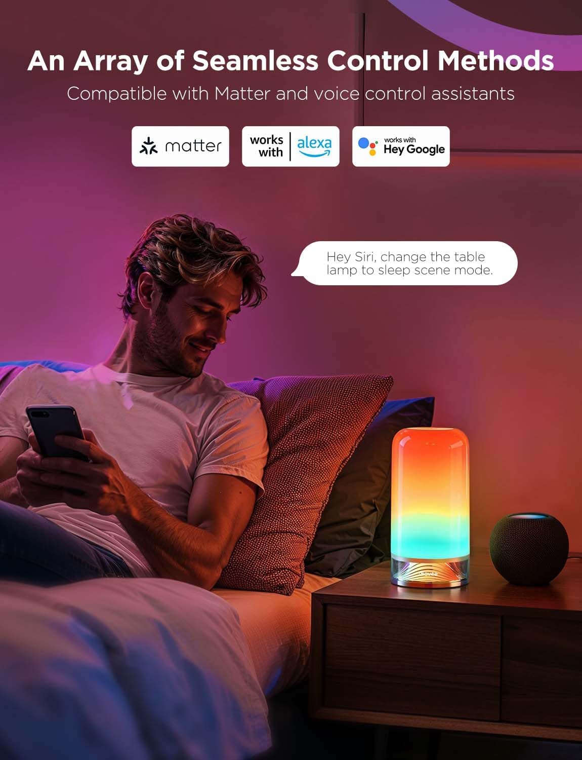 Govee RGBIC Smart Table Lamp 2, Touch Bedside Small Table Lamp Matter, Alexa Compatible, LED Desk Lamp with 64 Scene Modes, Color Changing Lamp for Bedroom Living Room Dimmable Night Light(Corded)
