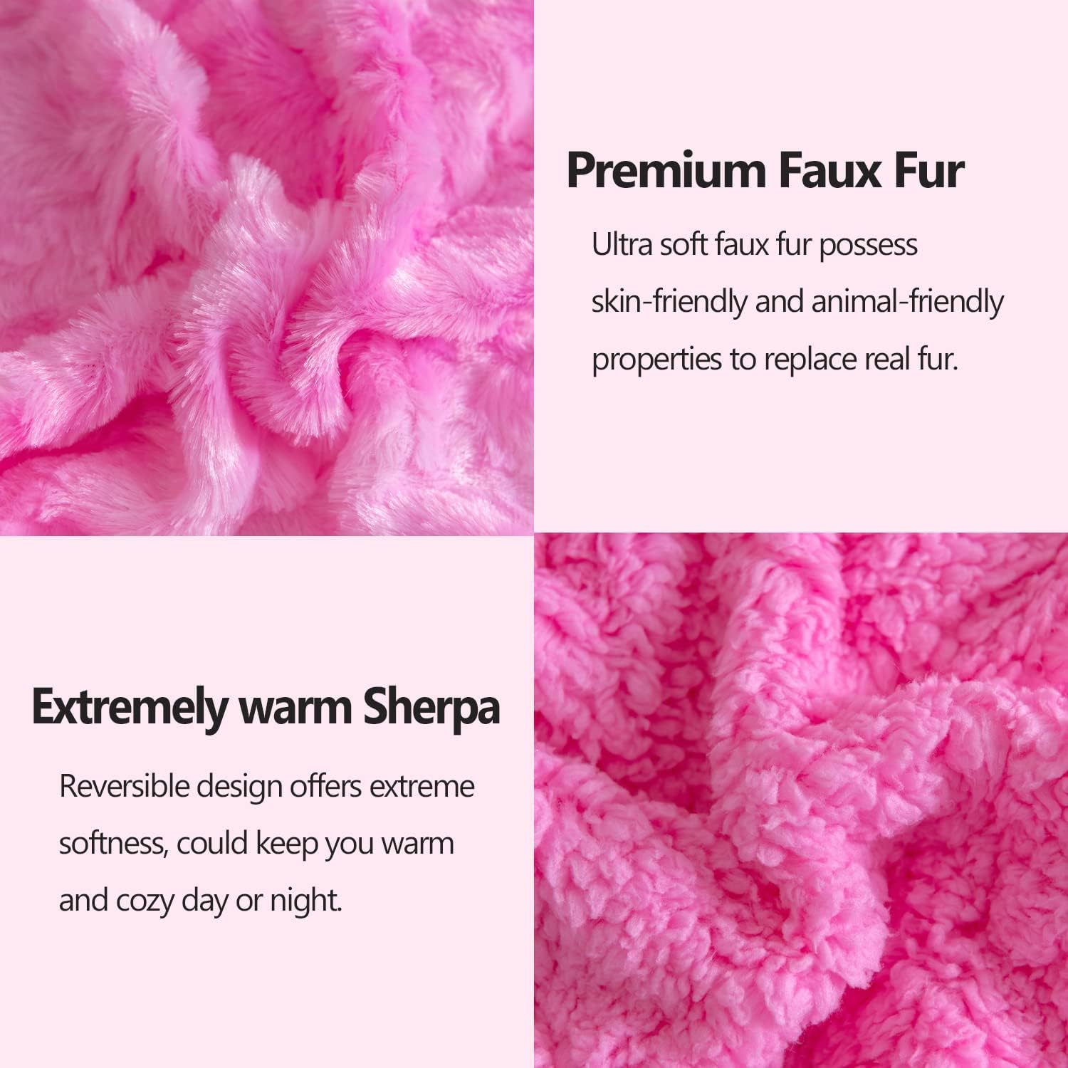 NEWCOSPLAY Super Soft Faux Fur Blanket Twin Size Pink Sherpa Fuzzy Plush Warm Blanket for Sofa Bed (Pink, Twin(60"x80"))