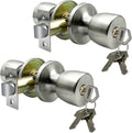 JO.KO Door Knob with Lock and Key, Round Ball Lock Interior/Exterior Door Knob for Bedroom Or Bathroom/Entry Door Handle (Stainless 2Pack)