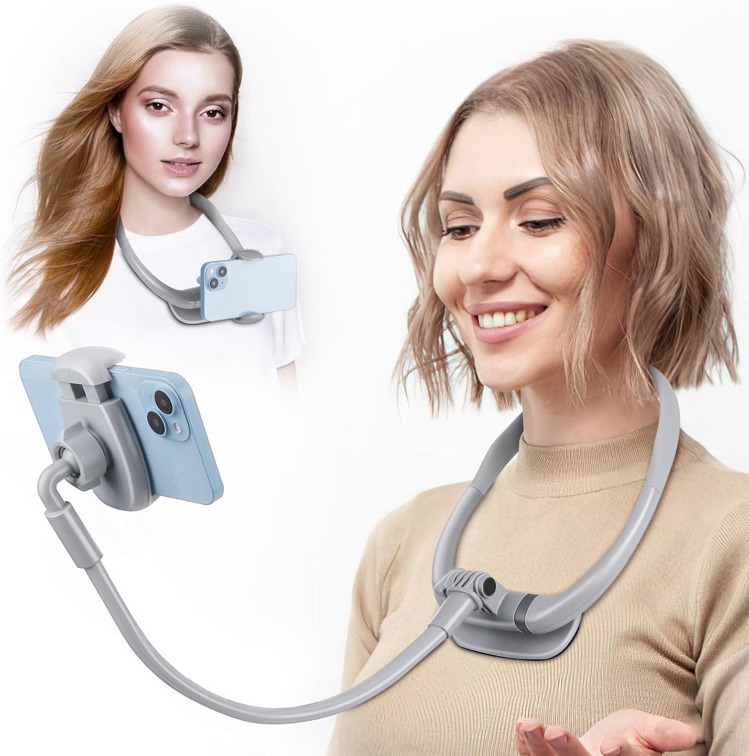 Cell Phone Stand, Neck Cell Phone Holder for Bed, Hand Free POV/Vlog Selfie Phone Neck Holder for Recording, Universal Multi-Functional Flexible Phone Stand for 4.7''-6.7'' Phone