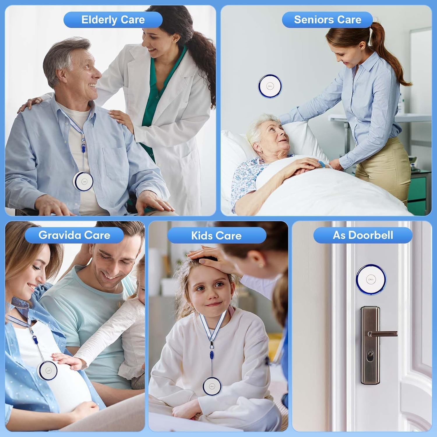 Caregiver Pager Alert Button for Home, Life Alert Bell for Elderly Monitoring Emergency Button Bell, 500FT Wireless Panic Call Button Alarm Nurse Care for Seniors Patients, Waterproof