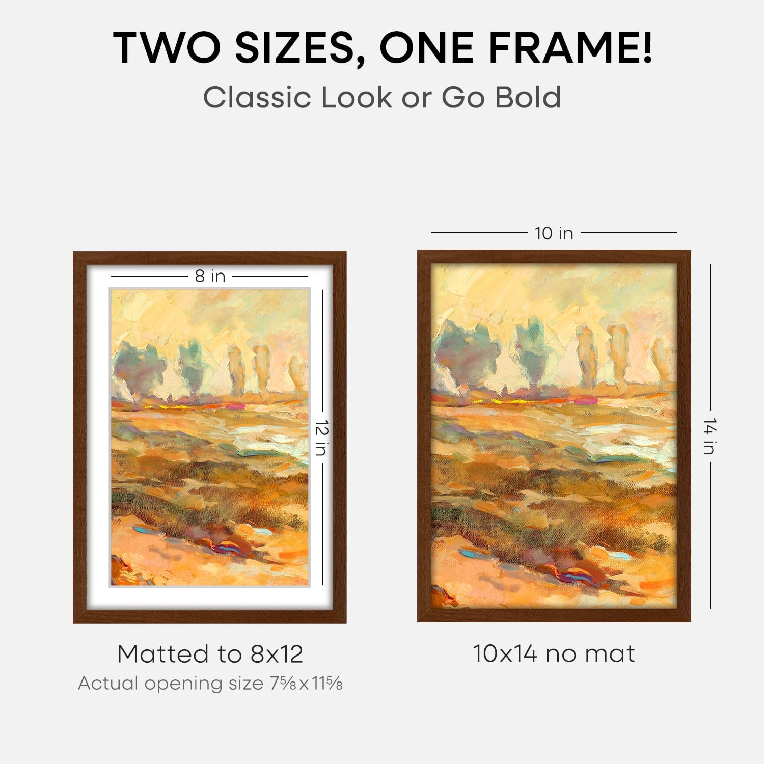 Homeforia 10x14 Brown Picture Frame, High End Dark Oak 10x14 Walnut Poster Frame with Mat 8x12, 10 x 14 Wooden Frame Matted to 8 by 12 inch Photo, 14x10 Thin Frames, Tempered Glass, Wall Kit, Set of 1