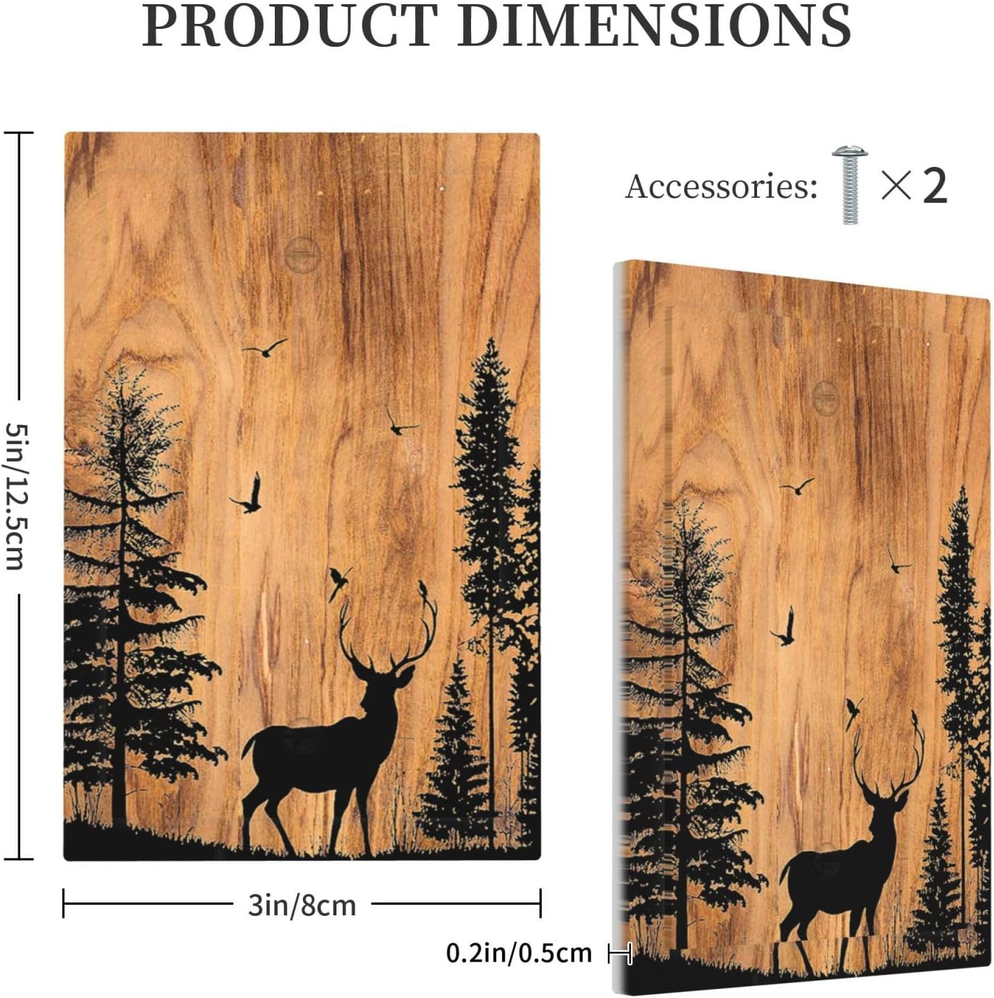 Light Switch Cover Plate Rustic Farmhouse Orange Brown Pine Tree Deer Wood Grain 1 Gang No Device Blank Electrical Wall Plates Faceplate Decorative Switch Plate for living Room Cabin Decor