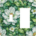 Vintage Floral White Flowers Green Plants Leaves Outlet Covers 1 Toggle 1 Rocker Combination Light Switch Cover Plate Decorative Wall Plate Electrical Switch Plates for Bedroom Bathroom