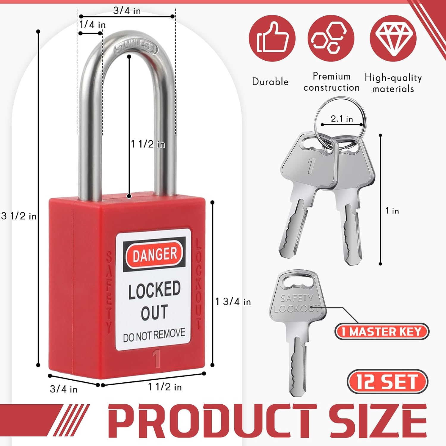 Landhoow 12 Set Lockout Tagout Locks and Keys Kit Loto Locks Different Safety Lock 2 Keys Per Lock Tag Out Padlocks for Electrical Lockout Tag Out Stations and Devices Kits (Red)