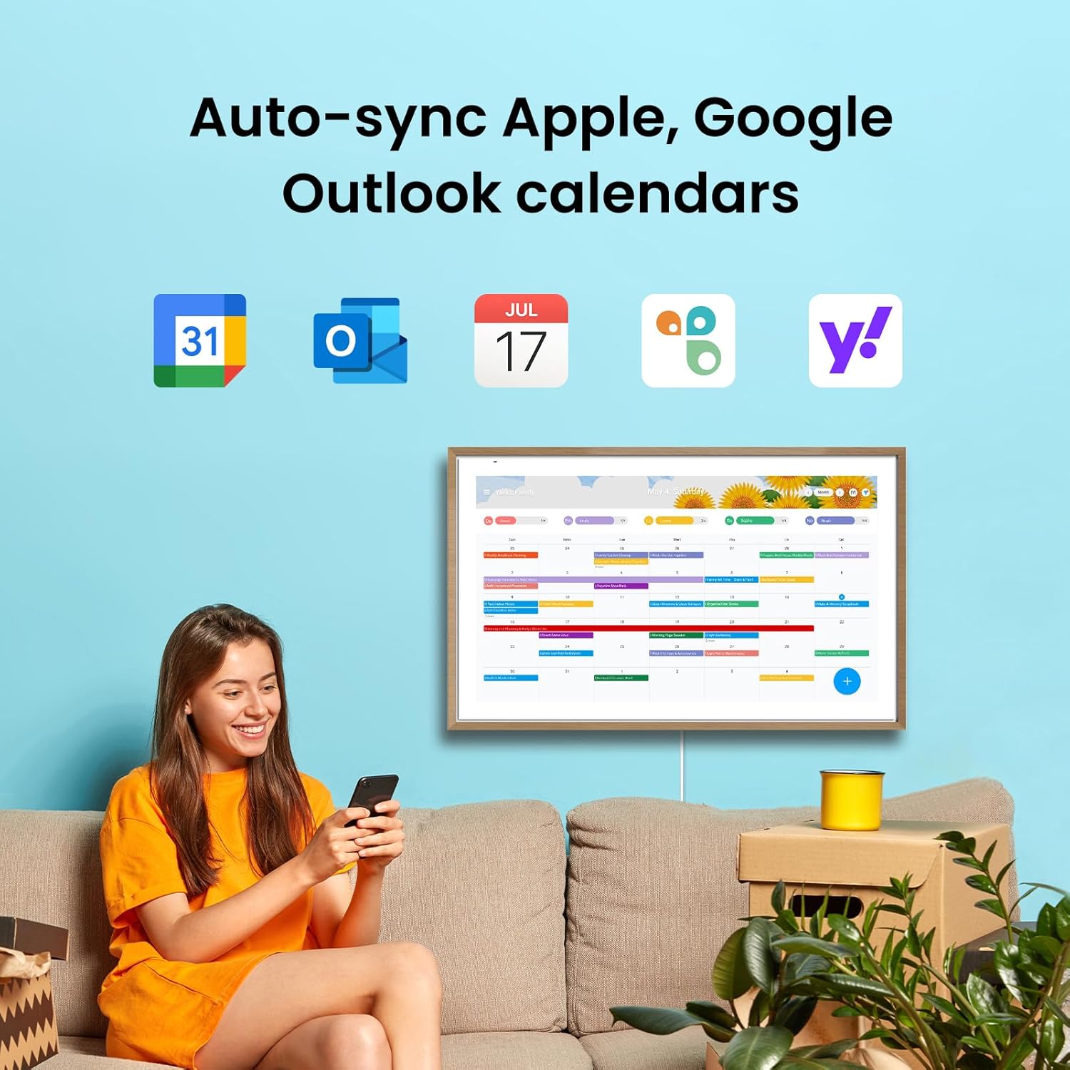 ApoloSign 21.5" Digital Calendar: Dual Mode Calendars with Google Play & Multi-calendar Sync, Electronic Planner & Chore Chart, Smart Touchscreen, Interactive Display for Family Schedules (Teak Wood, 21.5-inch)