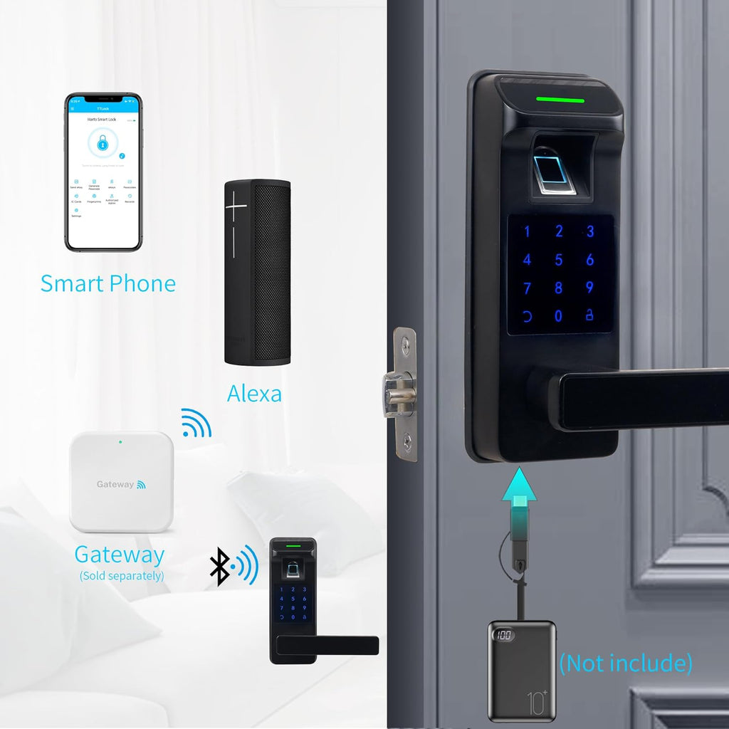 Harfo Fingerprint Door Lock, Heavy Duty Full APP Control Touchscreen Keypad Keyless Lock with Reversible Handle, Perfect for Home/Office/Bedroom Doors (Black)