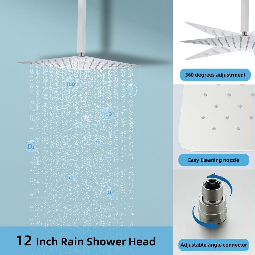 Shower System 12 Inches Rainfall Shower System Shower Head System for Bathroom 3 function shower system set Shower Faucet Rough-in Valve