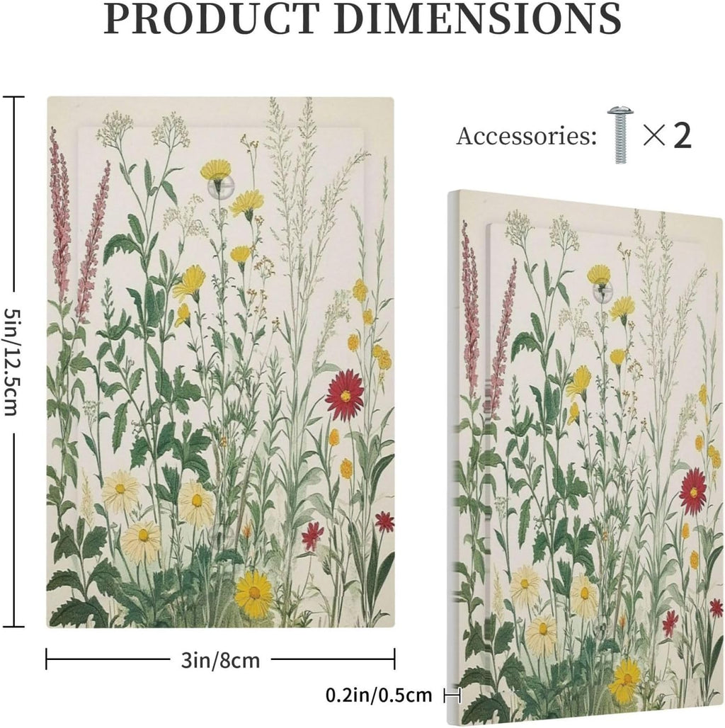 Rustic Wildflower Green Plants Daisy Floral Light Switch Cover Plate 1 Gang No Device Blank Electrical Wall Plates Faceplate Decorative Switch Plate For Farmhouse Bed Room Decor