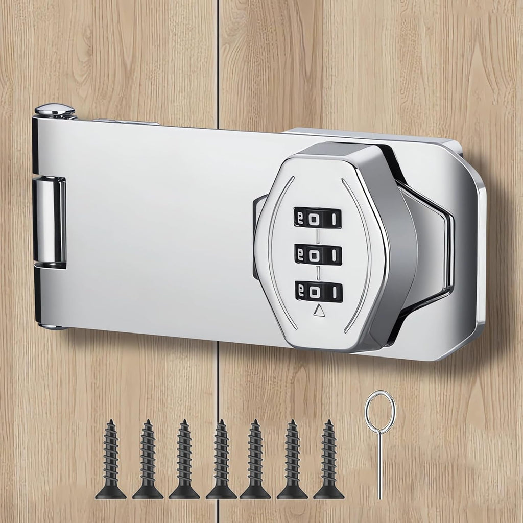 Mechanical Password Rotary Hasp Locks, 3 Digit Keyless Combination Lock for Cabinet Doors, Door Security Slide Latch Lock for Cabinets, Gate Locks for Barn Door, Bathroom, Outdoor