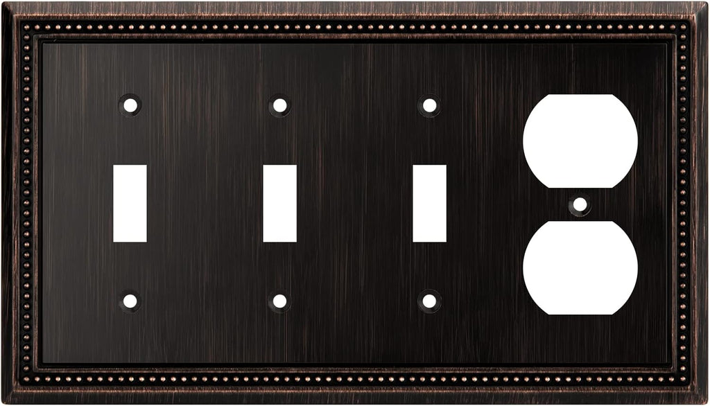 Henne Bery Sunken Pearls Heavy Duty Decorative Wall Plate Switch Plate Outlet Cover (Triple Toggle/Single Duplex, Aged Bronze)