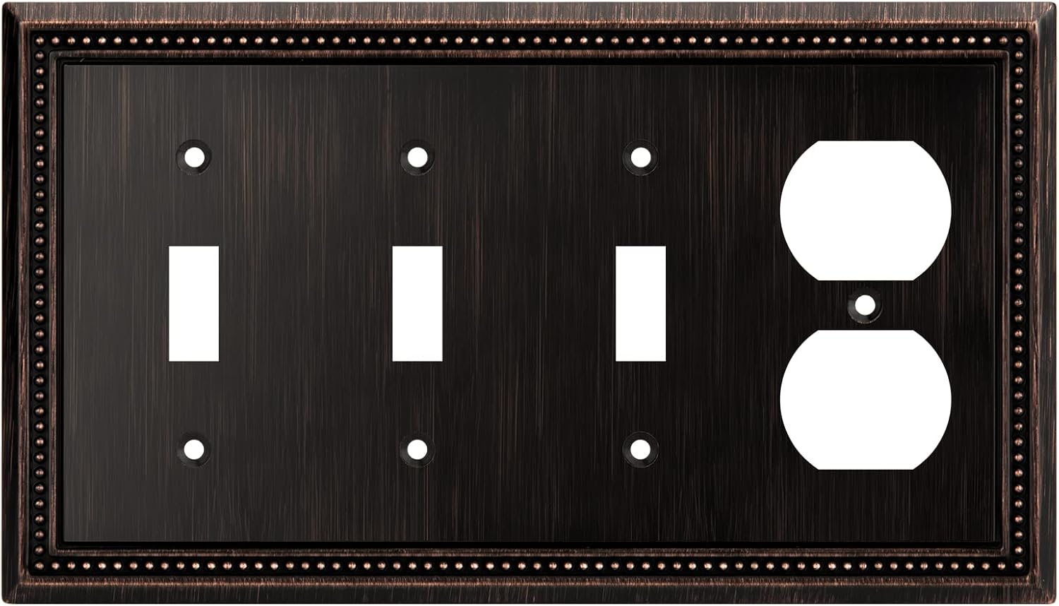 Henne Bery Sunken Pearls Heavy Duty Decorative Wall Plate Switch Plate Outlet Cover (Triple Toggle/Single Duplex, Aged Bronze)