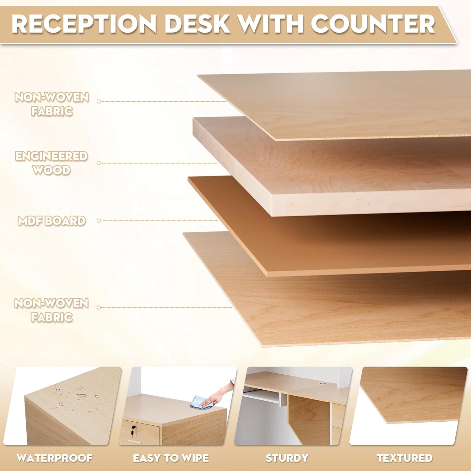 L-Shaped Modern Reception Desk with Counter & Storage - 71" Large Office Front Desk, Salon Checkout Counter with Lockable Cabinets, Shelves (Oak & White, Right - 71''L x 34''W x 41''H)