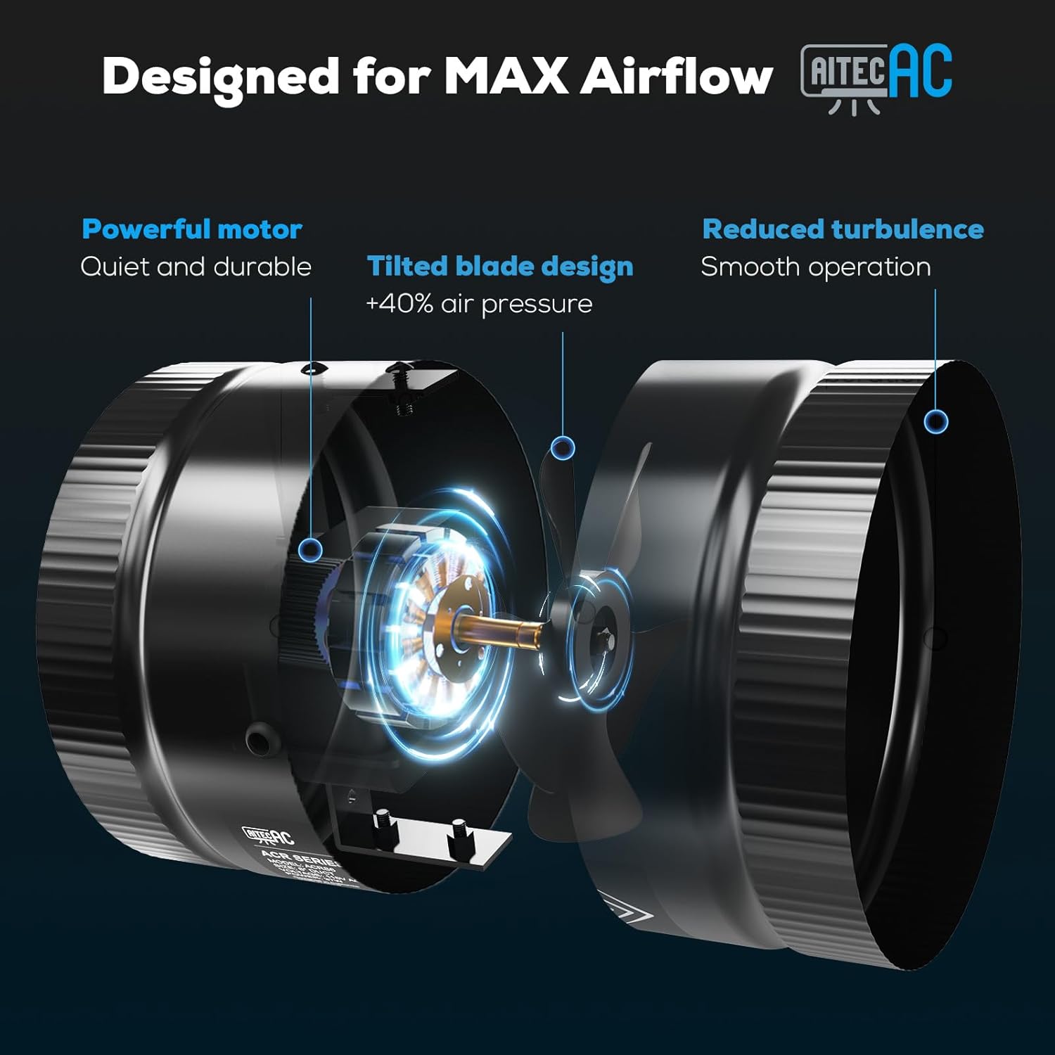 6 Inch Inline Duct Fan with Speed Controller - 282CFM High Airflow, Ultra Quiet 62.8dB for Grow Tents, Hydroponics, Ventilation, Exhaust - Energy Efficient 37W Inline Exhaust Fan