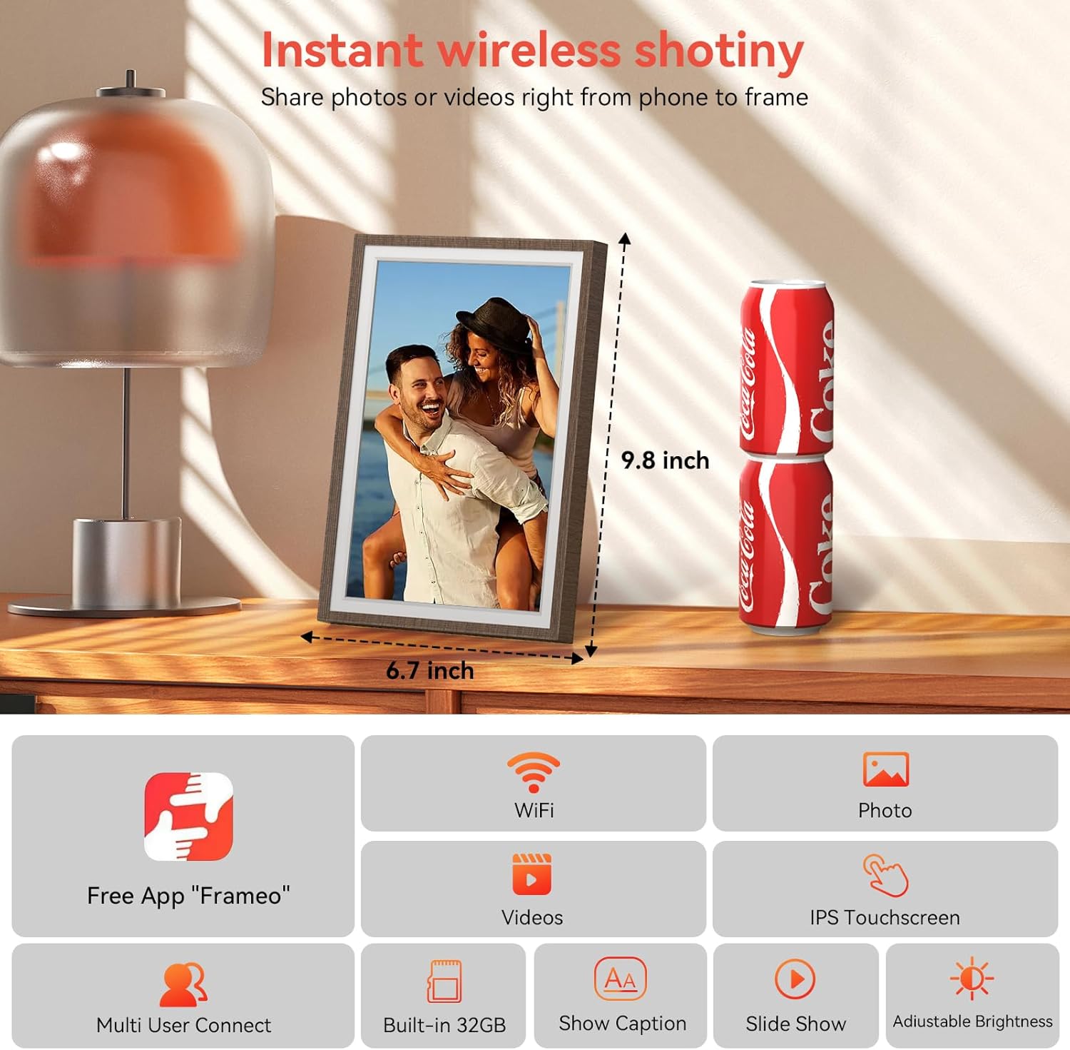 Frameo Wood 10.1 inch Digital Picture Frame, Smart WiFi Digital Photo Frame with 32G Memory, HD Touch Screen, Auto-Rotate, Slideshow, Easy Setup, Share Photos and Videos Anywhere(Brown Wood)