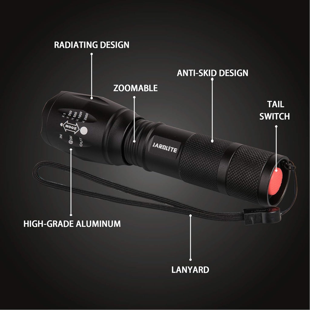 LED Emergency Handheld Flashlight with Adjustable Focus, Water Resistant, 5 Modes, Best Tactical Flashlight for Emergency, Camping and Fishing, 2 Pack