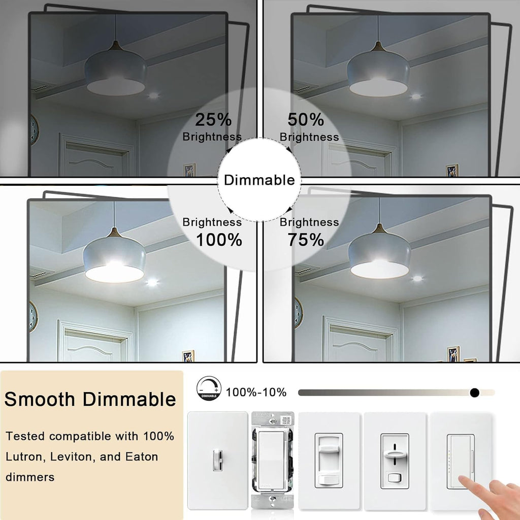 5 Inch Edison Bulb, 5000K Daylight White E26 Led Bulb 6W Dimmable, 800LM T10 T9 Clear Glass Tubular Light Bulbs, AC 120V Equal 80 Watt Bulbs for Chandelier Pendant Wall Light - 4Pack
