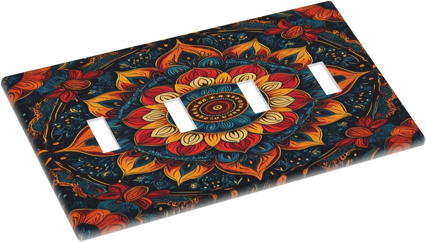 Light Switch Cover Plate Boho Colorful Mandala Quad Toggle Wall Plates Decorative Switch Plates 4 Gang Outlet Covers Electrical Panel Cover Faceplate for Home Decor 4.5 X 8 IN
