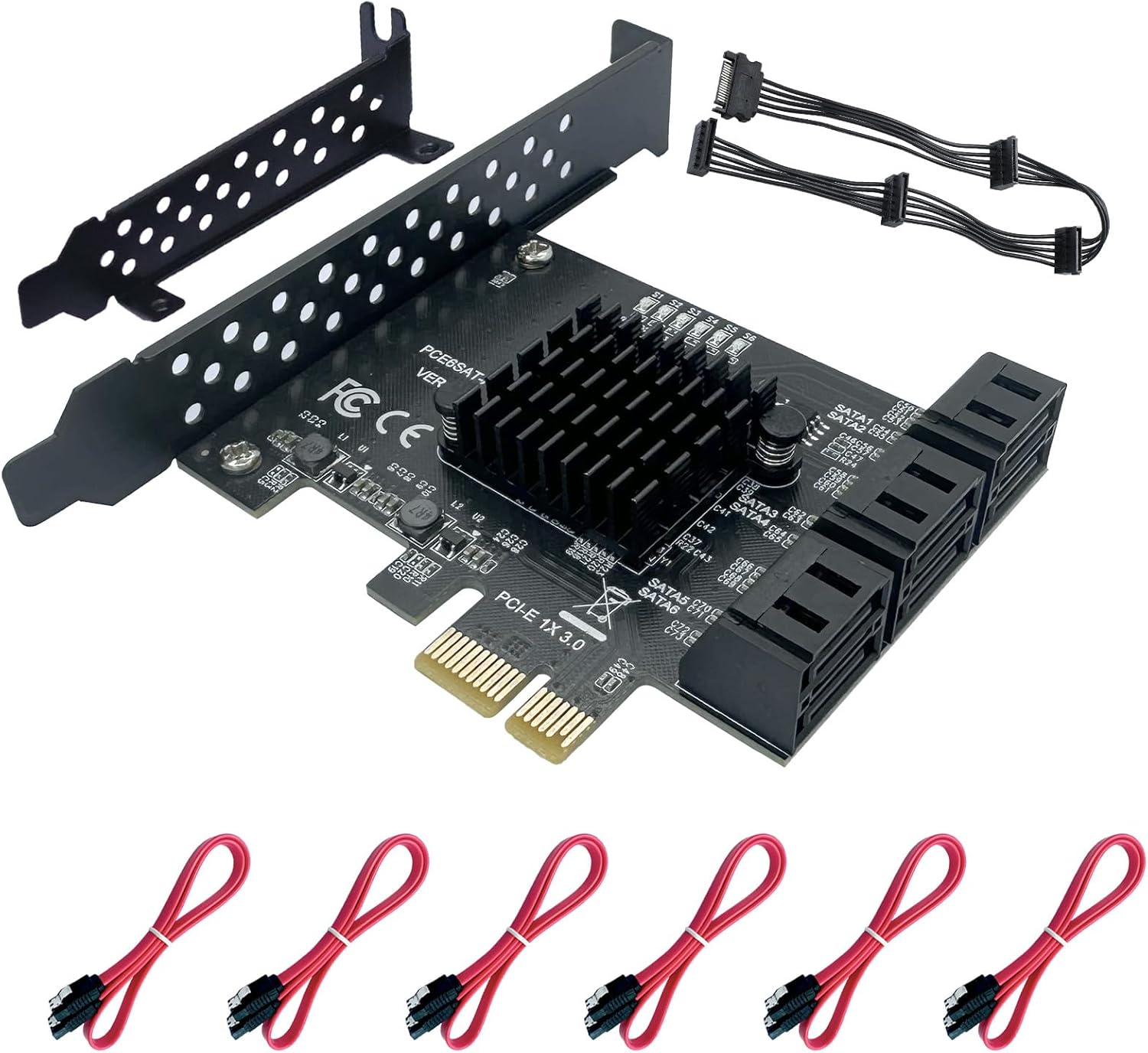 PCI-E 1X to SATA 3.0 Controller Card, 6-Port SATA III 6Gbps Expansion Card Supports PCI-Express (1x/4x/8x/16x) Slots Compatible with SSDs and HDDs, for Windows/XP/MAC/Linux Systems