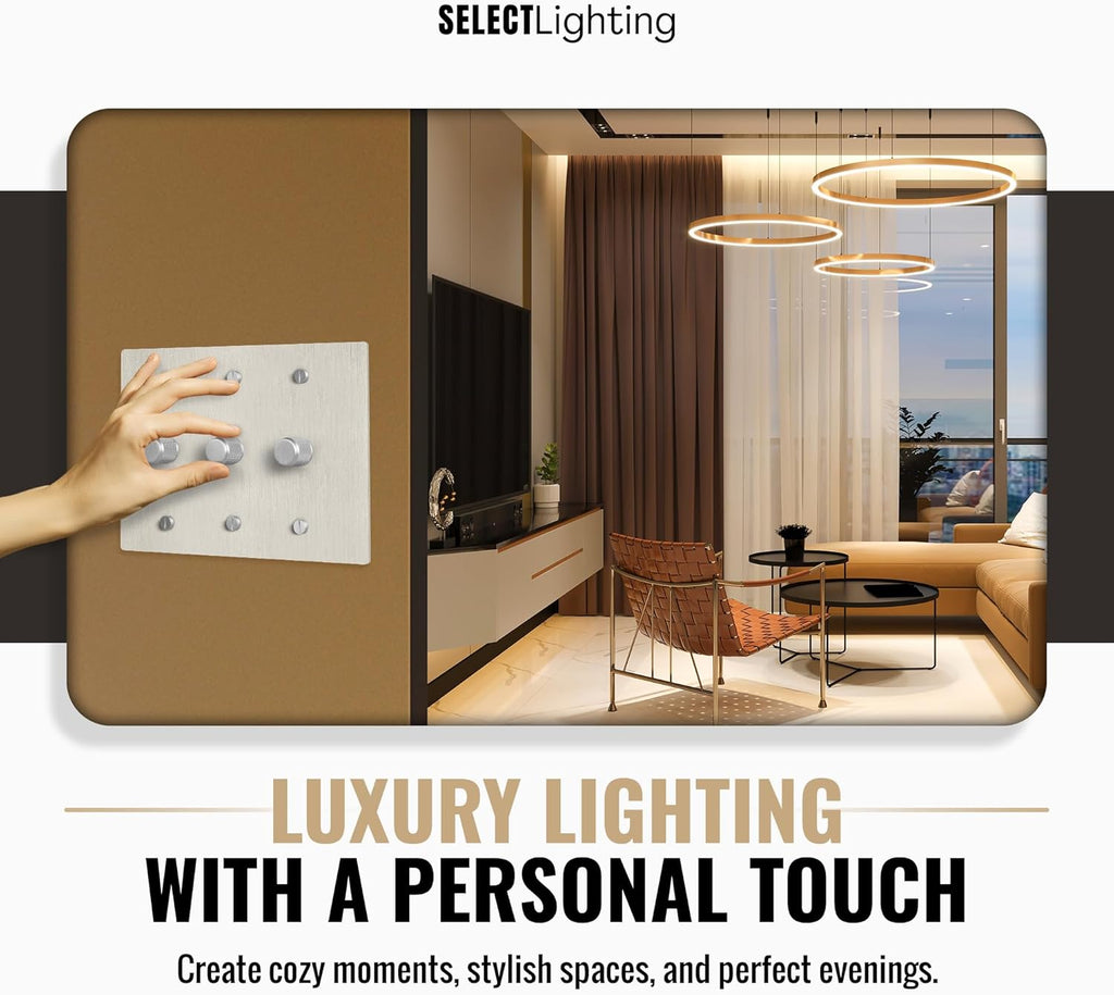 Select Vintage Brass Dimmer Light Switch, 1 Way Rotary Dimmer, 3 Gang TRIAC/Leading Edge Dimmable LED Light Switch, 15A 120V AC with Brass Knob, Faceplate & Dimming Module, UL Listed