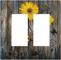 Rustic Barn Sunflower Wooden Daisy Flower Plank Decorative Outlet Covers 2 Gang Double GFCI Rocker Electrical Wall Panels Light Switch Cover Plate for Farmhouse Home Decor