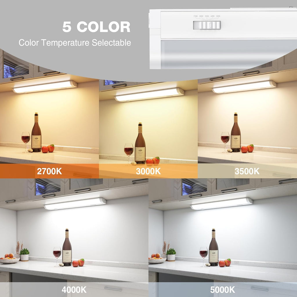 12inch Linkable Under Cabinet Lighting Hardwired Plug-in, Wired led Under Cabinet Lights with 5 CCT (2700/3000/3500/4000/5000) & Dimmable, Under Counter Lights for Kitchen, 6W, 600LM, 1 Pack