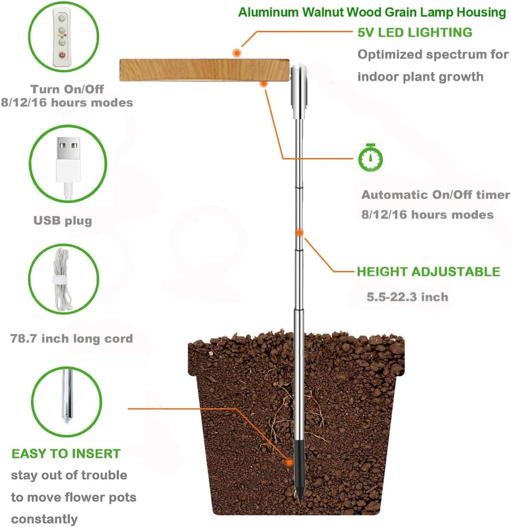 yadoker Plant Grow Light, LED Growing Light Full Spectrum for Indoor Plants,Height Adjustable, Automatic Timer, 5V Low Safe Voltage,Idea for Small