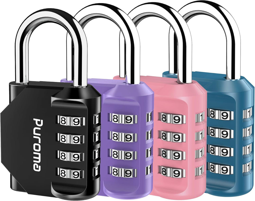 Puroma 4 Pack Combination Lock Multicolor for Locker 4 Digit Outdoor Waterproof Padlock for School, Gym, Sports, Fence, Toolbox, Gate, Case, Outdoor, Hasp Storage