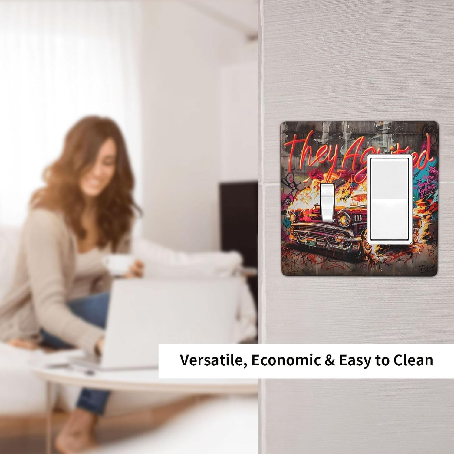 Outlet Covers Hip Hop Street Graffiti Flame Car 1 Toggle 1 Rocker Combination Decorative Wall Plate Electrical Switch Plates Light Switch Cover Plate for Bedroom living Room Decor