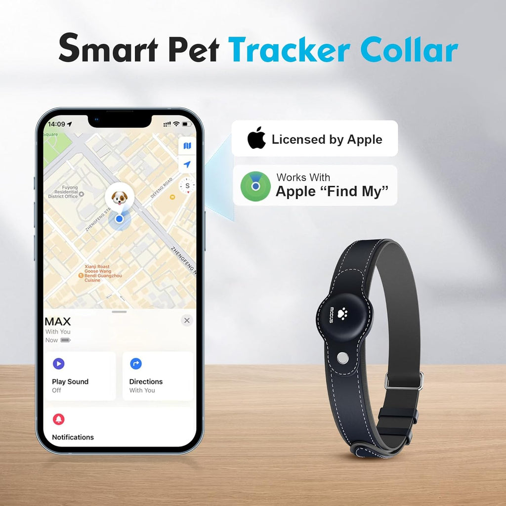GPS Tracker for Dogs, 2 in 1 Pet Tracking Smart Collar (Only iOS), No Monthly Fee GPS Tracker Dog Collar, Real-time Location Comfortable PU Tracker Tag for Small, Medium Large Dogs(Locator Included)