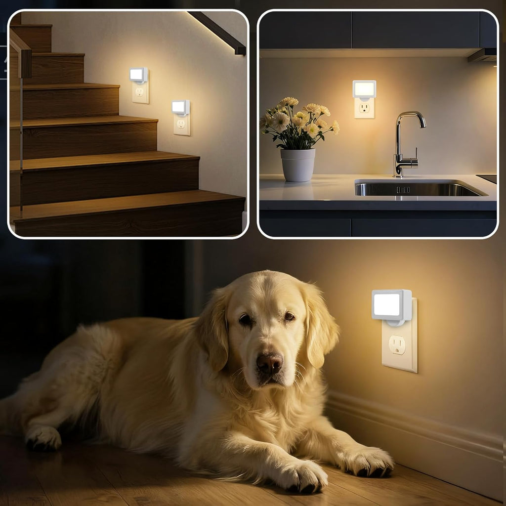4 Pack Night Light Plug in Wall with Adjustable Direction, Dusk to Dawn Auto On/Off with Light Sensor, Soft White 2700K 100LM, Nightlight for Hallway, Bathroom, Bedroom, Kitchen, Nursery,Non-Dimmable