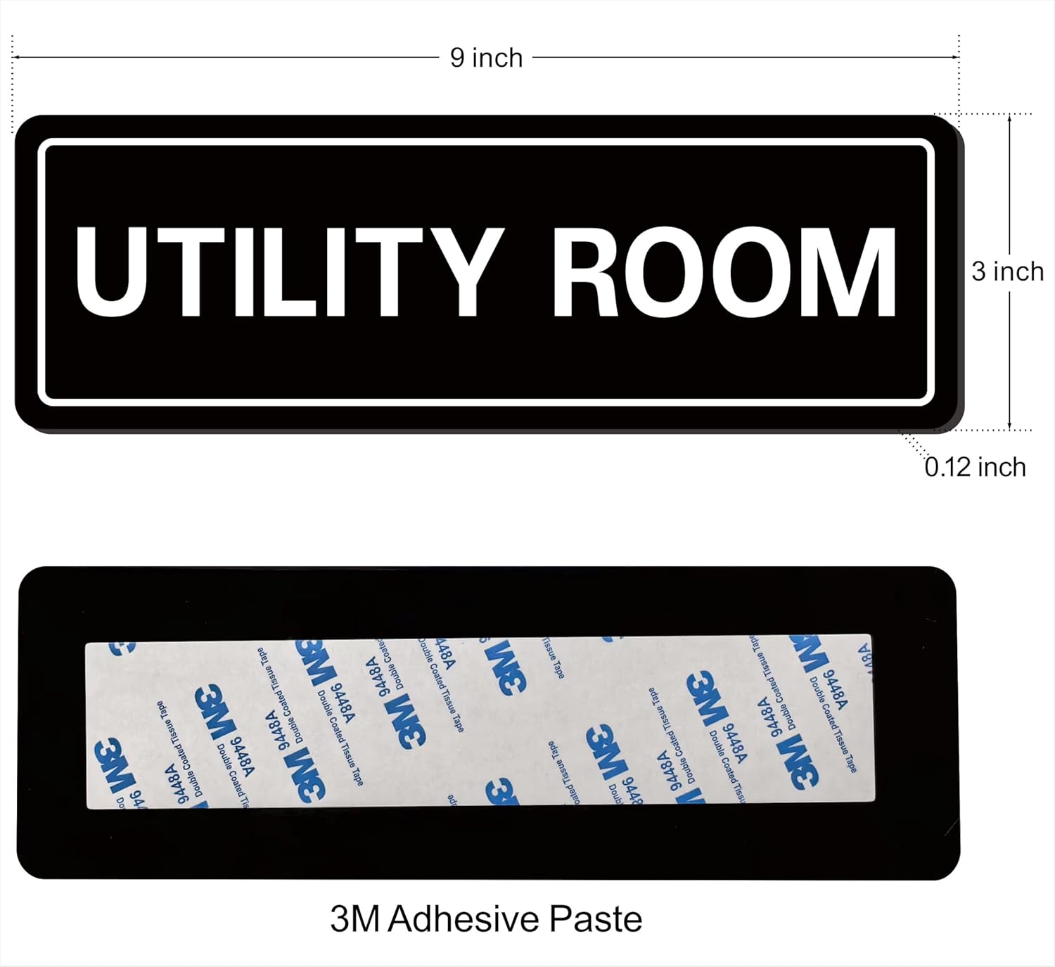 Utility Room Sign, Premium Durable Acrylic Material, Super Strong Adhesive, Quick Installation, Suitable for Your Home and Business (9 × 3 Inches, Black)