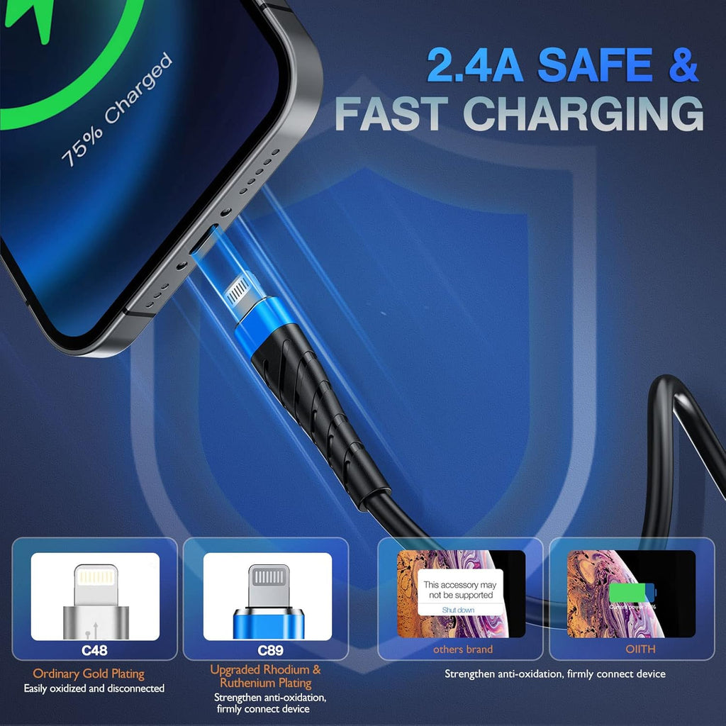 OIITH MFi Certified Short for iPhone Charger Cable 3 Pack 1 Ft, 12 inch for Lightning Charging Cord, Fast 2.4A for iPhone Data Cord Compatible with iPhone12/11/XS/Max/XR/X/8/8P/7P/6/iPad - Blue