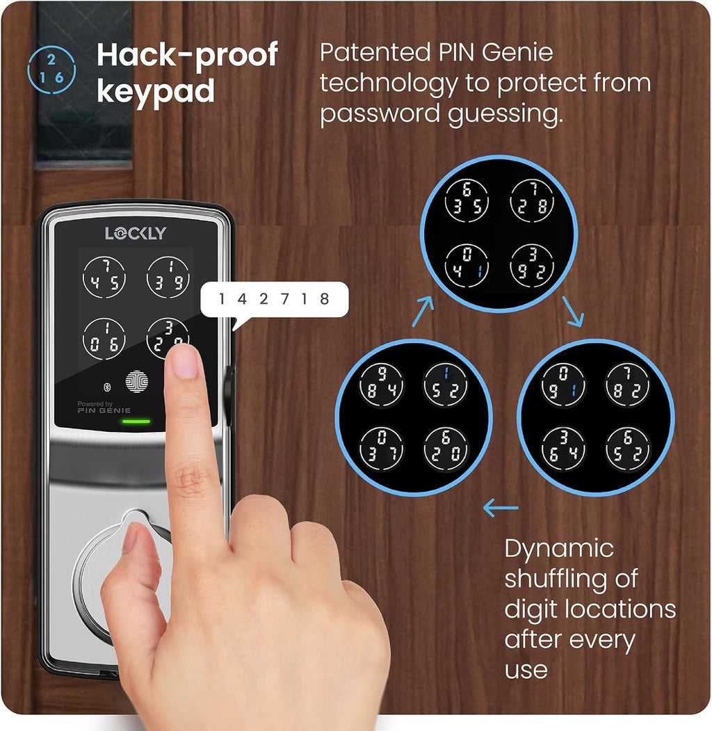 Lockly Secure Plus Bluetooth Smart Door Lock, Keyless Entry with PIN Genie® Digital Keypad, 3D Biometric Fingerprint Sensor Front Door Lock Deadbolt, Voice Control & Auto Lock - Deadbolt Edition