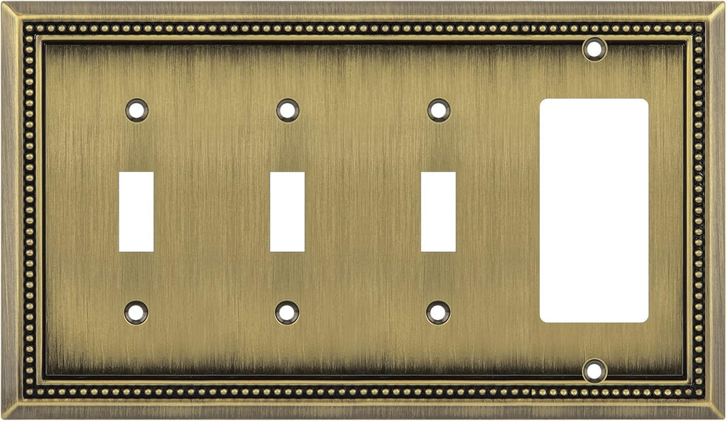 Henne Bery Sunken Pearls Heavy Duty Decorative Wall Plate Switch Plate Outlet Cover (Triple Toggle/Single Decorator, Antique Brass)