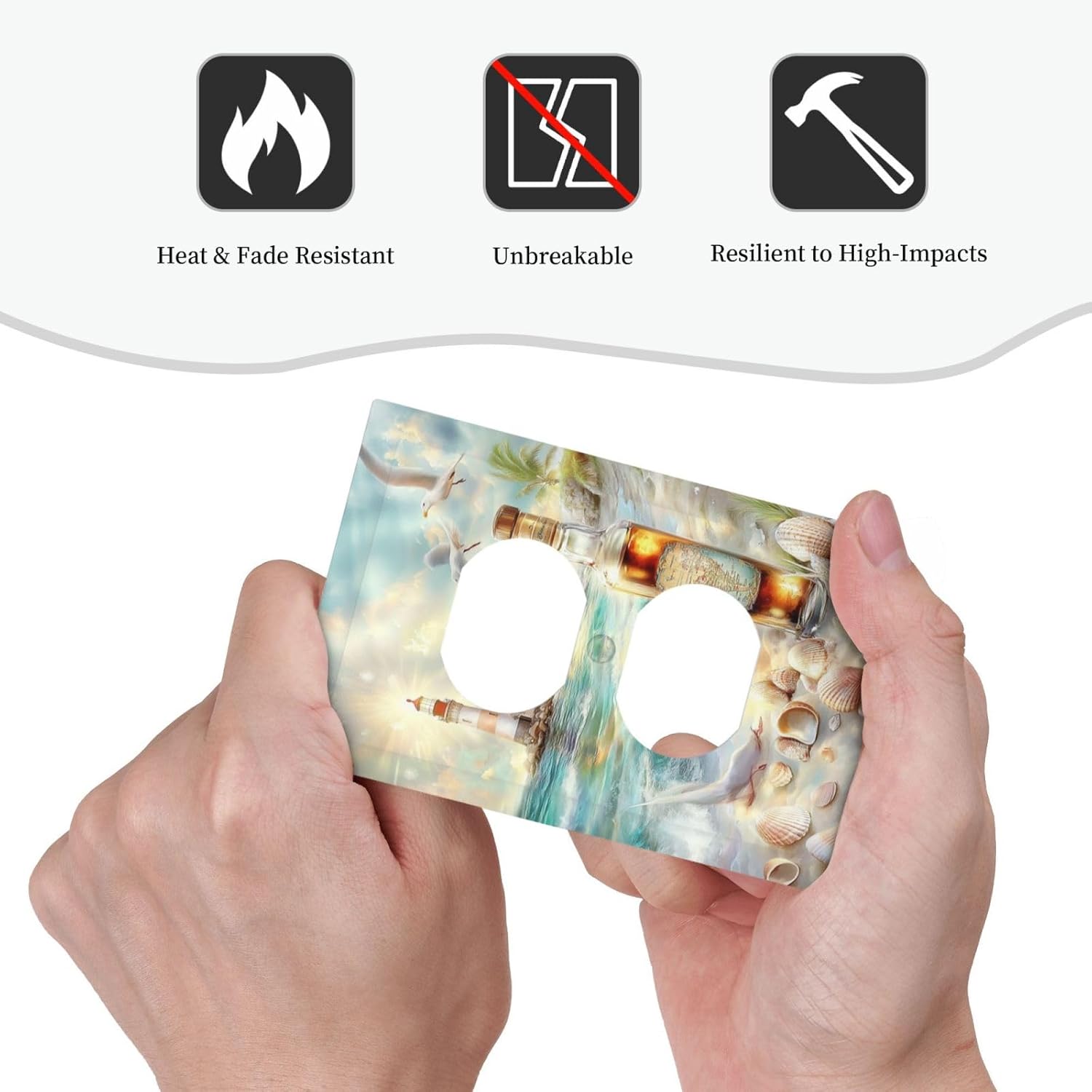 Outlet Covers Beach Ocean Lighthouse Seashells 1 Gang Duplex Light Switch Cover Decorative Switch Plates Electrical Receptacle Faceplate Wall Plate For Bed Room Living Room Decor