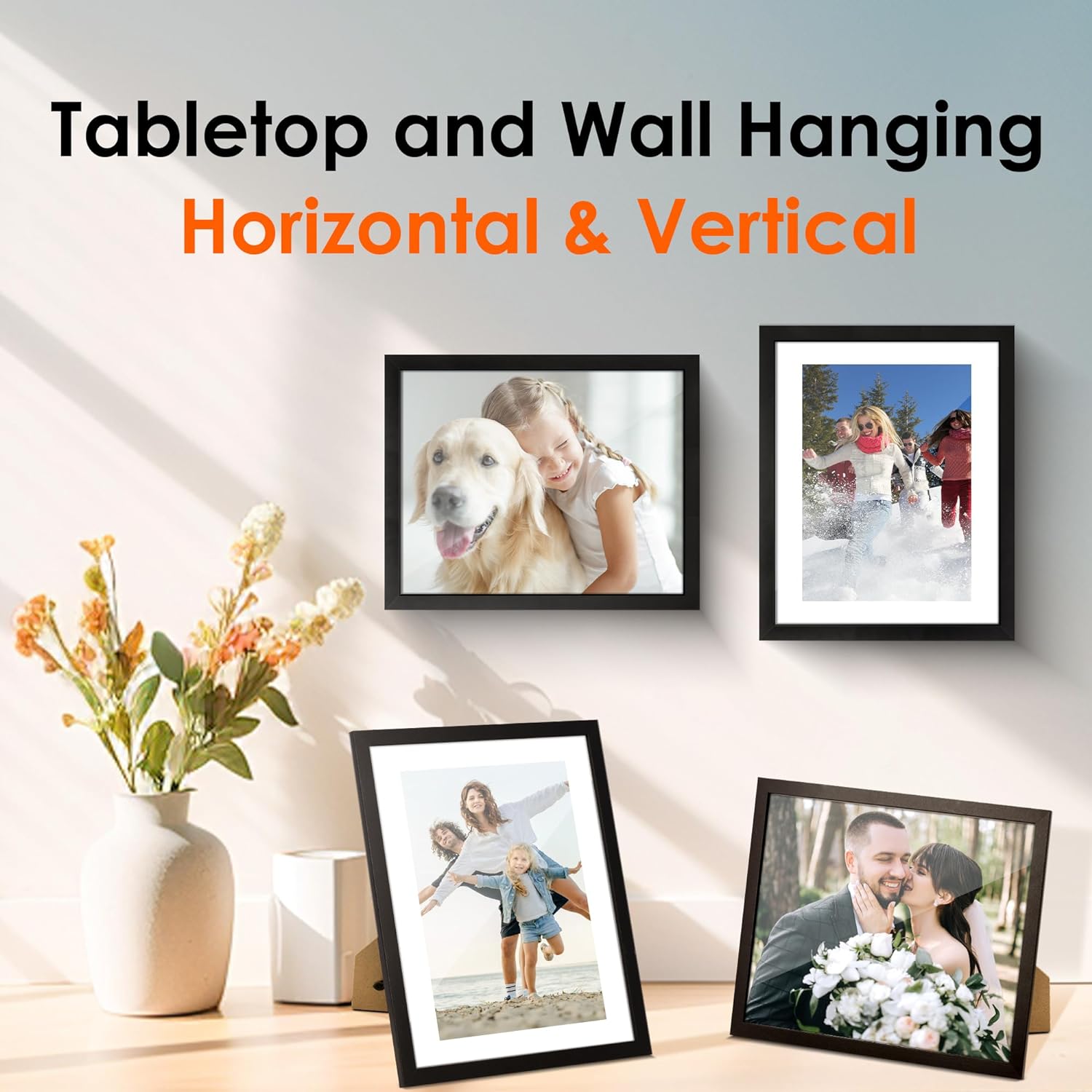 FIXSMITH 8x10 Picture Frame 1 Pack, Photo Frame with HD Plexiglass, Display Pictures 5x7 with Mat or 8x10 Without Mat, Picture Frames Collage for Tabletop or Wall Display, Black